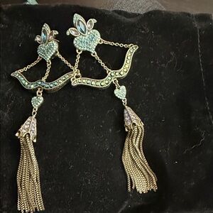 Heidi Daus Gold and Blue Tassel Earrings